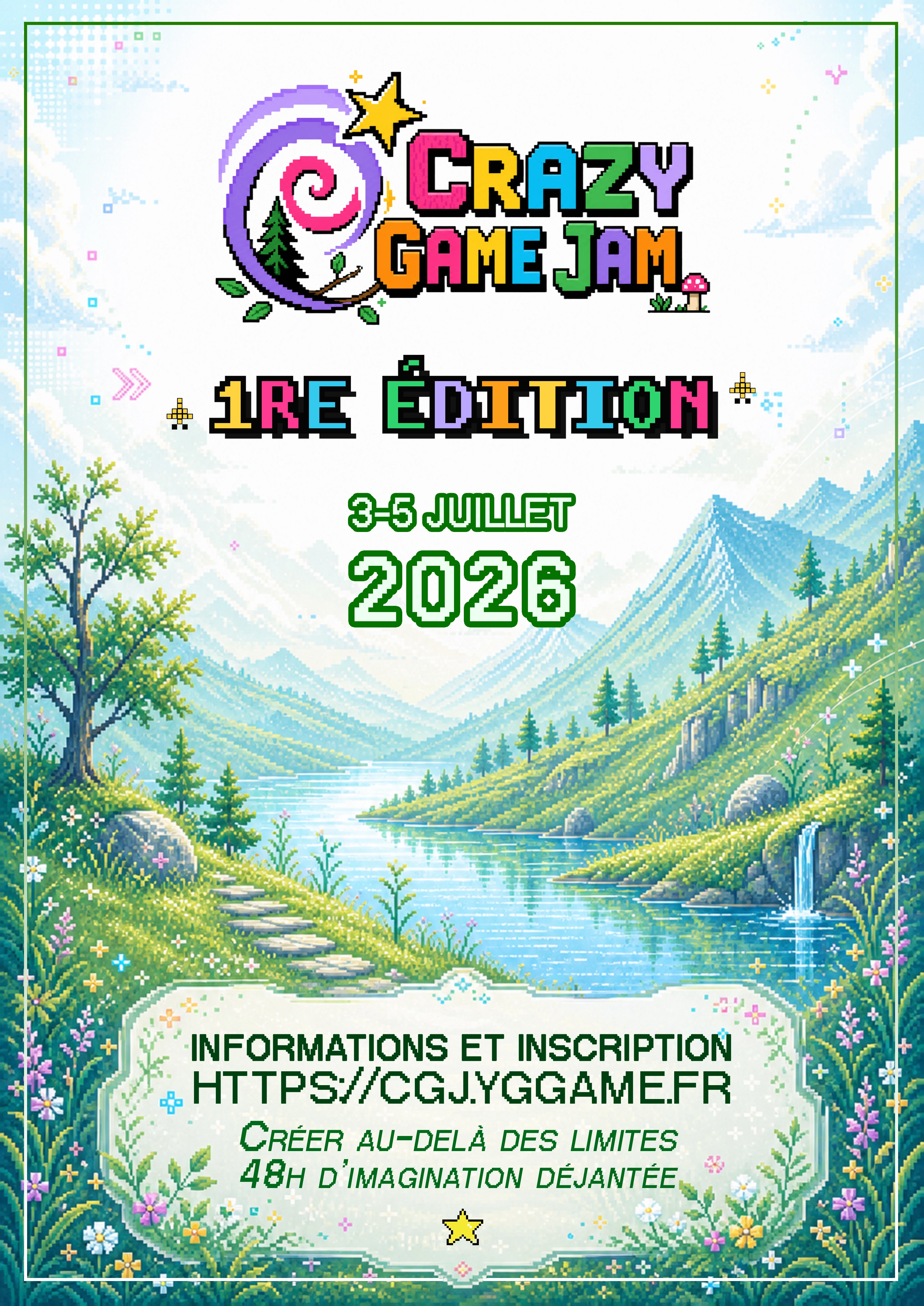 Affiche de la Crazy Game Jam — 1re édition, 3-5 juillet 2026